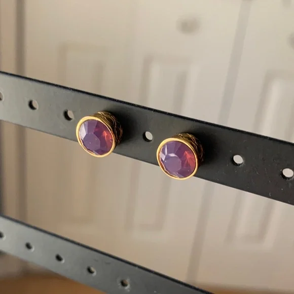 Coach Earrings Gold Tone and Purple Crystal/Glass Studs - Picture 4 of 17
